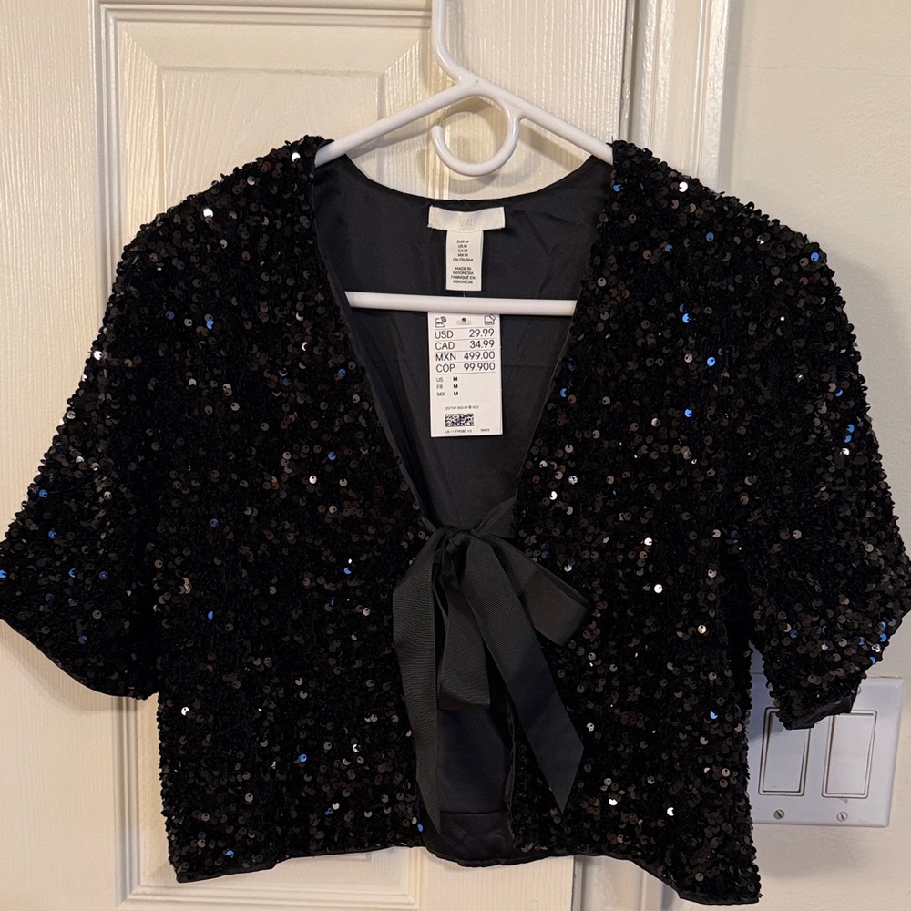 NWT Black Sequin Cropped Jacket
